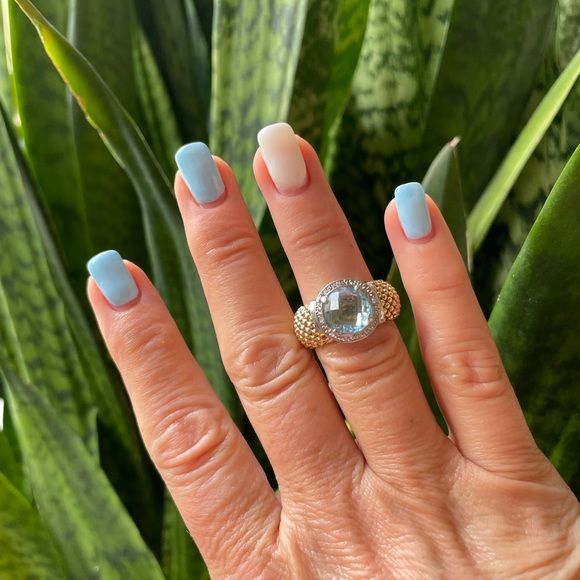 Mondi Jewelry - Aquamarine/Diamond S925 Italy gold tone ring